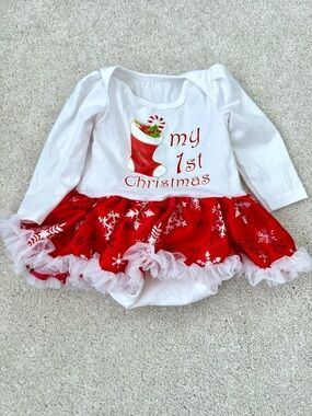 My 1st Christmas Red & White Tutu Bodysuit Dress